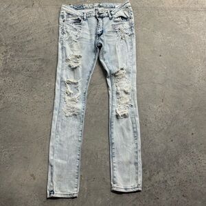 Machine Nouvelle Mode‎ Distressed Rhinestone Denim Jeans Streetwear Rap Y2k